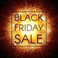 Black Friday sale banner on abstract explosion background with gold glittering elements. Burst of glowing star. Dust Royalty Free Stock Photo