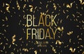 Black Friday Sale Banner Background with gold text effect and confetti. Advertising Poster Template. Vector illustration Royalty Free Stock Photo