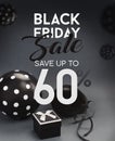 Black Friday sale banner, with black balloons.