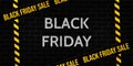 Black Friday sale banner. Dark brick wall and police warning tape with sale text. Sale. Vector illustration