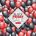 Black Friday Sale banner design template. Big sale advertising promo concept with balloons, shop now button, and typography text i Royalty Free Stock Photo