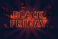 Black Friday sale banner, discount. Black Friday banner. Vector illustration with red three-dimensional 3D letters on a dark