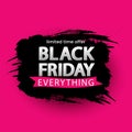 Black Friday Sale banner. Everything. Limited time offer poster. Abstract grunge black brush stroke. Royalty Free Stock Photo