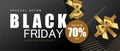 Black Friday sale banner with gift box decorated gold bow design for banner, website, poster.