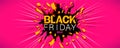 Black friday banner. Wall explosion. Crack in the black wall. Royalty Free Stock Photo