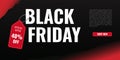 Black friday sale banner layout design for website or landing page with red color and black background Royalty Free Stock Photo