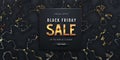 Black friday sale banner on black marble background with golden elements Royalty Free Stock Photo