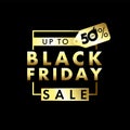 Black friday sale banner with 50% off discount golden label Royalty Free Stock Photo