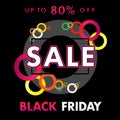 Black friday sale banner with 50% off discount golden label Royalty Free Stock Photo