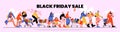 Black friday sale banner, people run for shopping