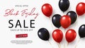 Black Friday Sale banner, poster or flyer design with black and red helium balloons on white background. Trendy modern design Royalty Free Stock Photo