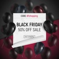 Black Friday sale banner with realistic balloons