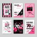 Black Friday Sale Banner Set Pink Posters Collection Grunge Design