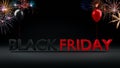 Black Friday Sale Banner with shiny balloons and bursting firework, 3D-Illustration