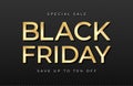 Black Friday sale banner. Shiny golden text on dark and luxury background. Black Friday promotion