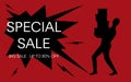 Black friday sale banner with shopper silhouette design