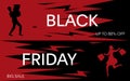 Black friday sale banner with shopper silhouette design