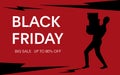 Black friday sale banner with shopper silhouette design