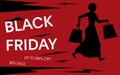 Black friday sale banner with shopper silhouette design