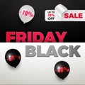 Black friday sale banner. Special offer with black and white air balloons on black and white background