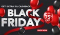 Black Friday Sale banner template background with red and black ballons and conffeti. Special offer. end of season, Template for b