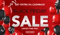 Black Friday Sale banner template background with red and black ballons and conffeti. Special offer. end of season, Template for b