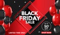 Black Friday Sale banner template background with red and black ballons and conffeti. Special offer. end of season, Template for b