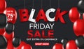 Black Friday Sale banner template background with red and black ballons and conffeti. Special offer. end of season, Template for b