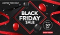 Black Friday Sale banner template background with red and black ballons and conffeti. Special offer. end of season, Template for b