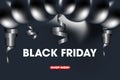 Black Friday sale banner vector background, black ballons and conffeti