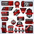 Black friday sale banners and price tag labels, selling card and discount stickers vector set Royalty Free Stock Photo