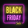 Black friday sale casino style vector yellow and purple neon light box banner template