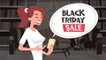 Black Friday Sale Chat Bubble Message From Girl Using Cell Smart Phone Holiday Discounts Banner Design