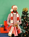 Black Friday sale concept. Man with beard and cheerful face Royalty Free Stock Photo