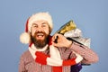 Black Friday sale concept. Santa with colorful packets Royalty Free Stock Photo