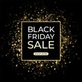 Black Friday sale design. Dark background and gold confetti. Vector illustration. Royalty Free Stock Photo