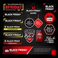 Black Friday sale design elements set. Black Friday sale inscription labels, stickers. Isolated Vector illustrations. Royalty Free Stock Photo