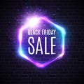 Black Friday sale design with neon light frame. Royalty Free Stock Photo