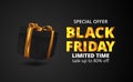 Black friday sale discount poster banner template with 3d black box present with golden ribbon