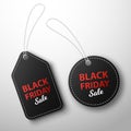 Black friday sale and discounts. Black price tags hanging on a white background.Vector illustration Royalty Free Stock Photo