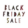 Black Friday Sale doodle banner kids vector. Handwritten typography for promotional flyers, cards. Cute childrens sale