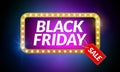 Black Friday SALE frame design template. Black friday discount retro banner with neon sign light frame. Vector illustration Royalty Free Stock Photo