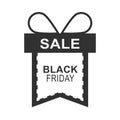 Black friday, sale gift shaped ribbon sticker event icon silhouette style