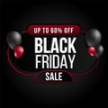 Black Friday sale gold background with balloons sale promo banner.Modern design layout template.Shopping day sale offer poster,