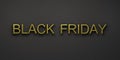 Black Friday Sale. Gold Banner, poster, logo golden color on dark background..3D Render illustration Royalty Free Stock Photo