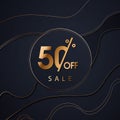 Black friday sale gold glitter background vector. Up to 50 percent off discount, this weekend only text. Black shine gold sparkles Royalty Free Stock Photo