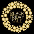 Black Friday Sale. Gold glitter round banner with gold text. Royalty Free Stock Photo