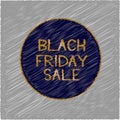 Black Friday sale in golden letters in dark blue circle on gray background