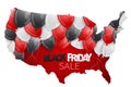 Black Friday Sale graphics for advertisement. USA mainland shape with shiny ballons and typography text. America big sale design c Royalty Free Stock Photo