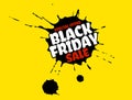 Black Friday Sale grunge poster. Red special offer text banner with grunge black ink drops on bright yellow background Royalty Free Stock Photo